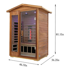 Deluxe 2-Person Outdoor Mahogany Low EMF Far Infrared Sauna With Bluetooth Audio And LED Lights (SAK83719)