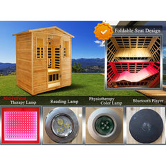 Deluxe 3-Person Outdoor Full Spectrum Low EMF Infrared Home Sauna With Bluetooth Speakers And LED Reading Light (SAK14098)