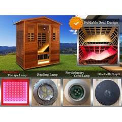 Luxury 3-Person Outdoor Mahogany Full Spectrum Ultra-Low EMF FAR Infrared Sauna With Chromotherapy And Bluetooth Speakers (SAK83460)