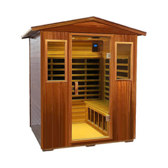 Deluxe 4-Person Outdoor Mahogany Full Spectrum Ultra-Low EMF FAR Infrared Sauna With Chromotherapy And Bluetooth Speakers (SAK98263)