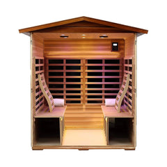 Deluxe 4-Person Outdoor Mahogany Full Spectrum Ultra-Low EMF FAR Infrared Sauna With Chromotherapy And Bluetooth Speakers (SAK98263)