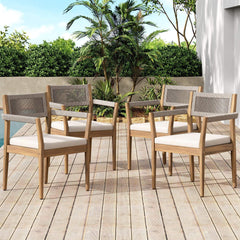 Alora Premium 5-Piece Outdoor Acacia Wood Patio Furniture Set With Braided Dining Chairs, Cushions, And Dining Table (SAK26754)
