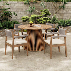 Alora Premium 5-Piece Outdoor Acacia Wood Patio Furniture Set With Braided Dining Chairs, Cushions, And Dining Table (SAK26754)