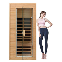 Premium 1-Person Indoor Low EMF FAR Infrared Heat Hemlock Wood Personal Home Spa Sauna, 1200W (SAK27463)