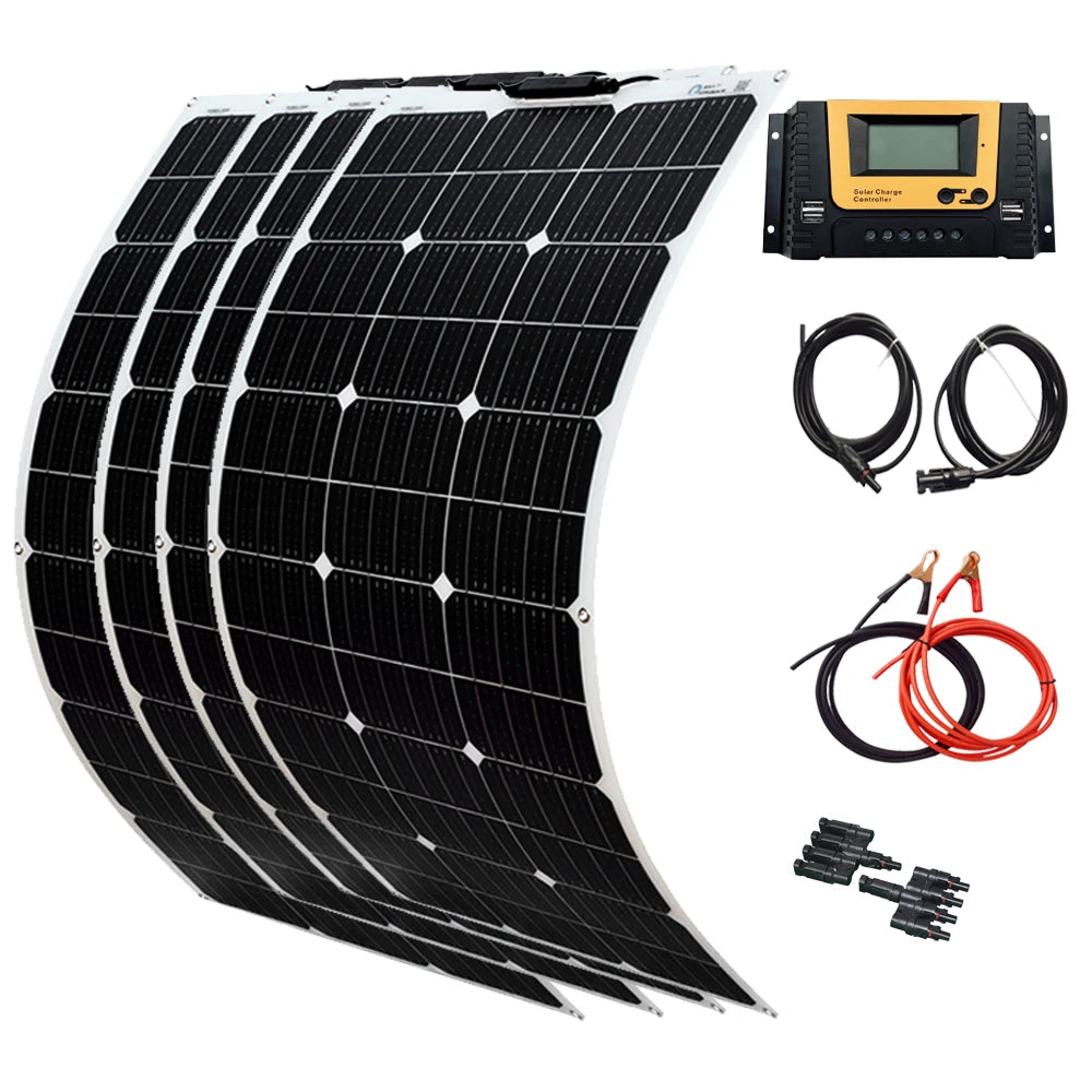 Solar Panel 300W 400W 200W 100W Flexible Monocrystalline Solar Cell Photovoltaic Solar Panels Kit 12V Battery Charger