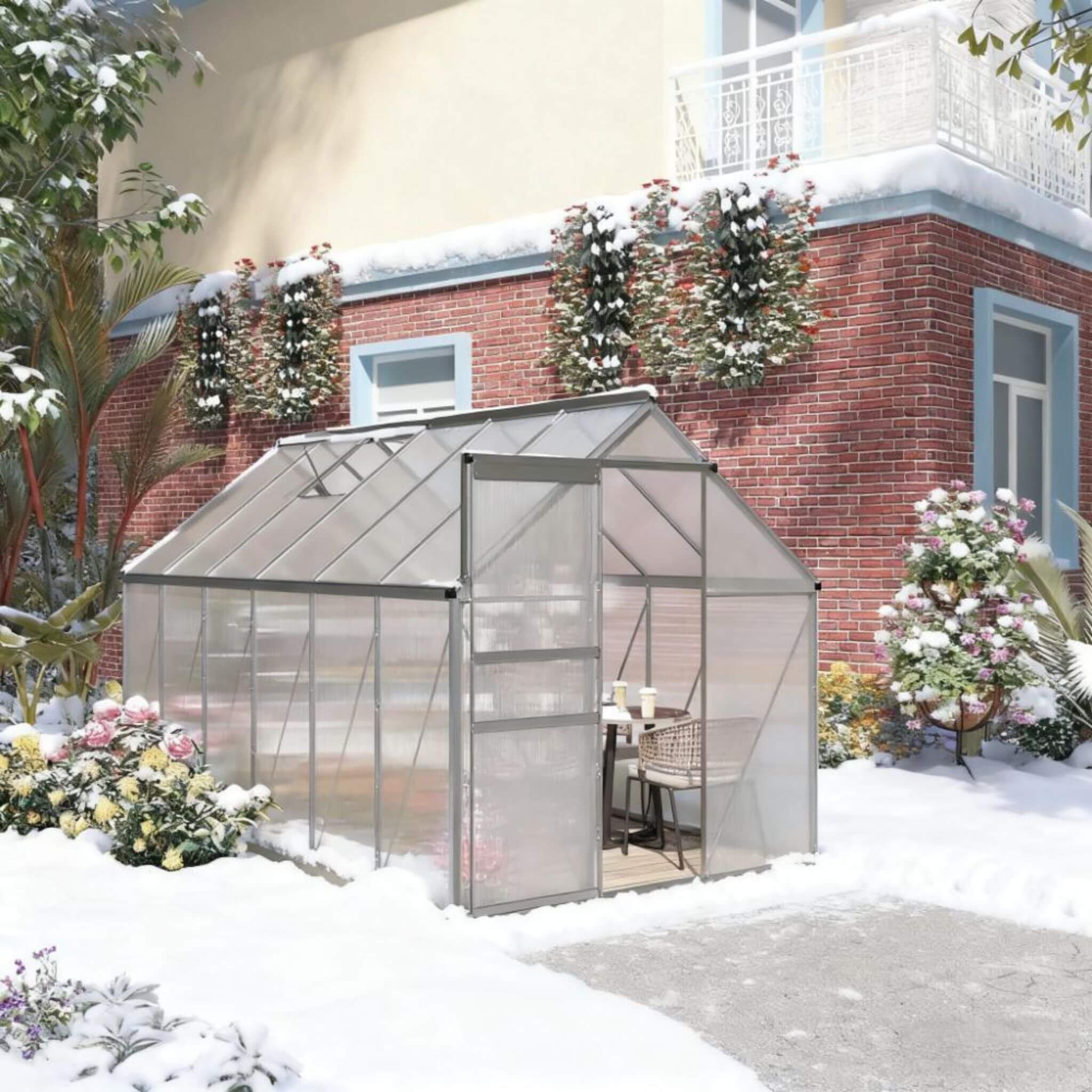 [06X12FT] Heavy-Duty Aluminum Walk-In Greenhouse With Rooftop Vent And Sliding Door (SAK69048)