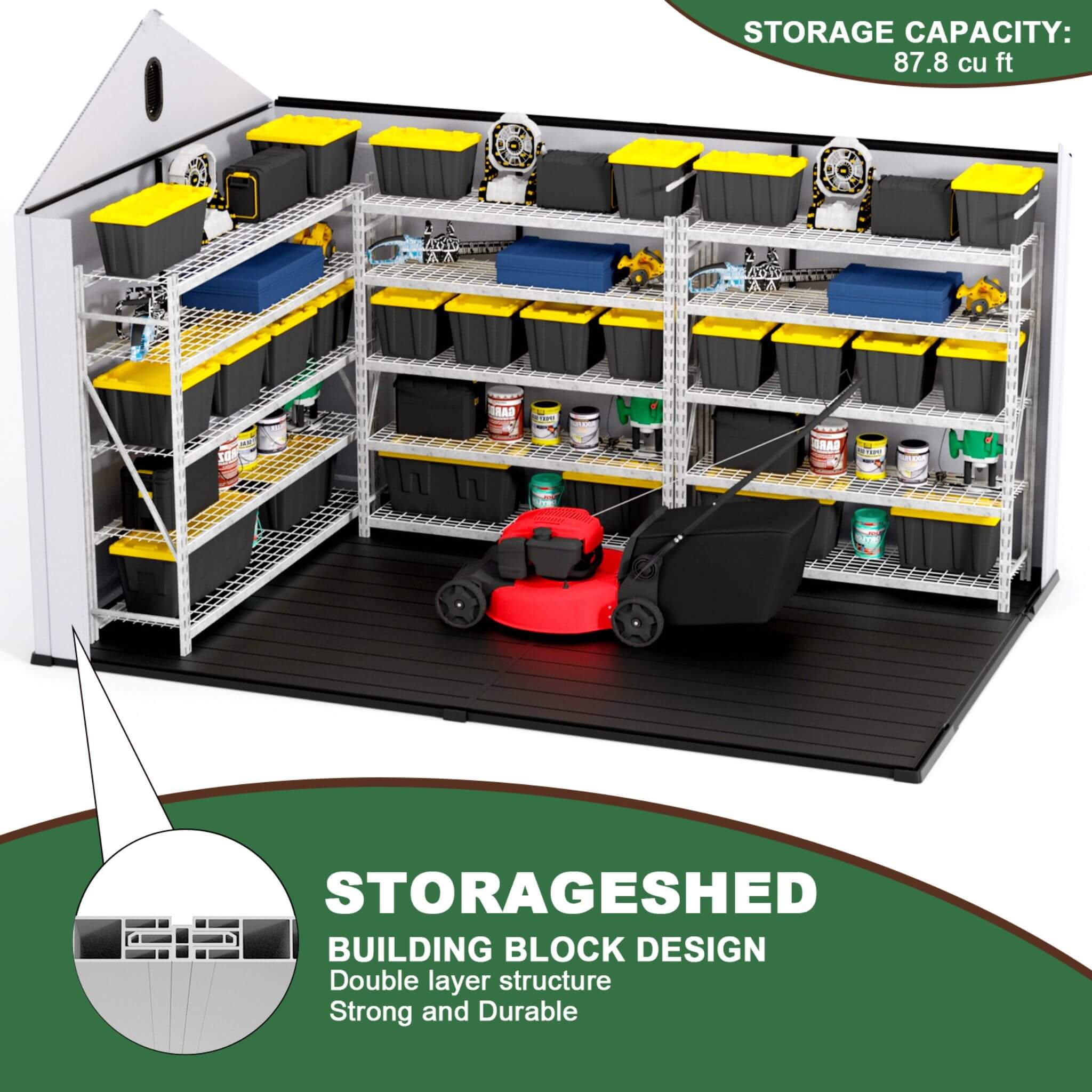 [08X12FT] Large Polypropylene Storage Shed With Reinforced Floor And Lockable Swing Doors (SAK07451)