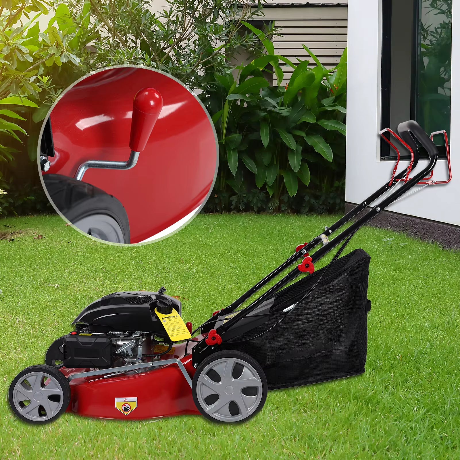 Self Propelled Lawn Mower, 141 Cc Gas Engine Lawn Mower, Push Lawn Mower with 50L Grass Tank