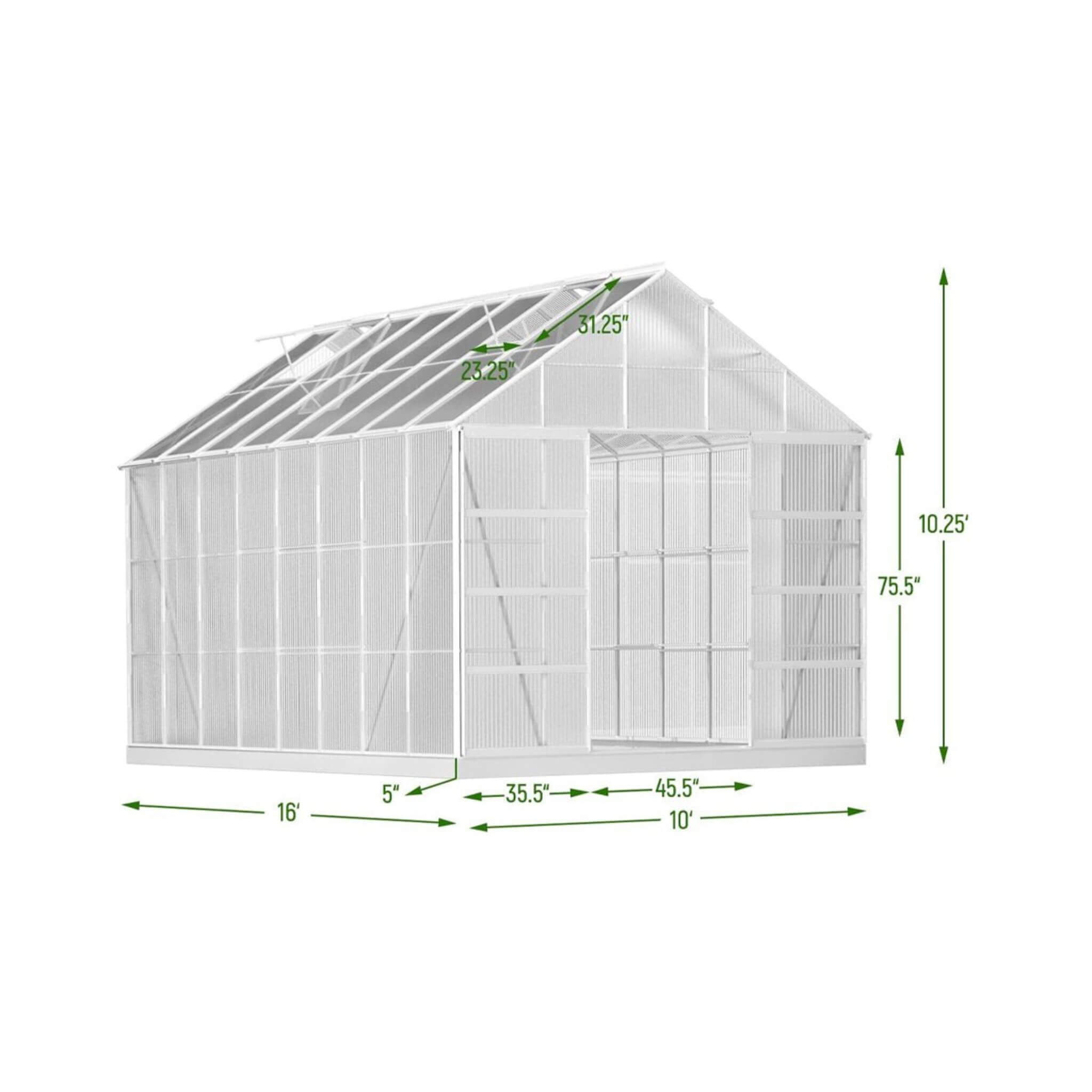 [10x16FT] Extra Large Heavy Duty Backyard Polycarbonate Aluminum Greenhouse With Sliding Doors And Vents (SAK97526)