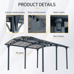 [12X16FT] Large Outdoor Aluminum Arch Carport With Polycarbonate Panels (SAK65820)