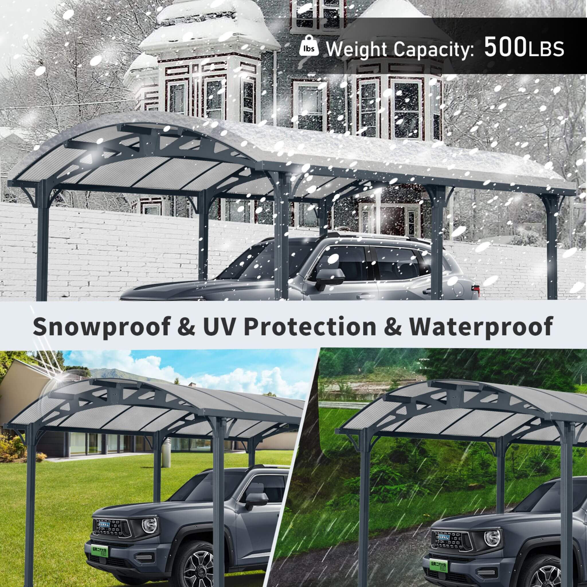 [12X16FT] Large Outdoor Aluminum Arch Carport With Polycarbonate Panels (SAK65820)