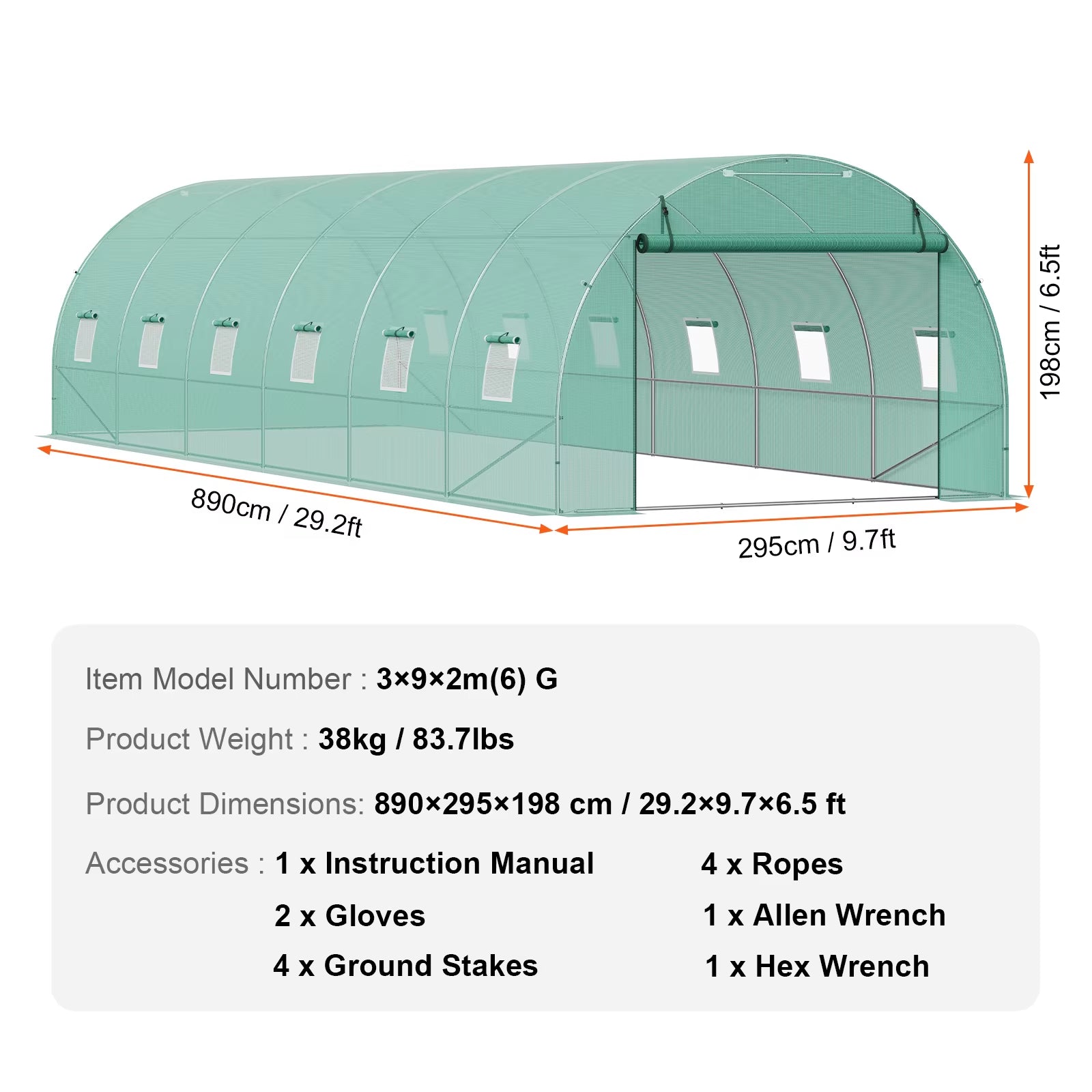 Walk-In Tunnel Greenhouse Hoop House Greenhouse Tunnel Plant Hot House with Steel Frame PE Cover Roll-Up Zipper Door