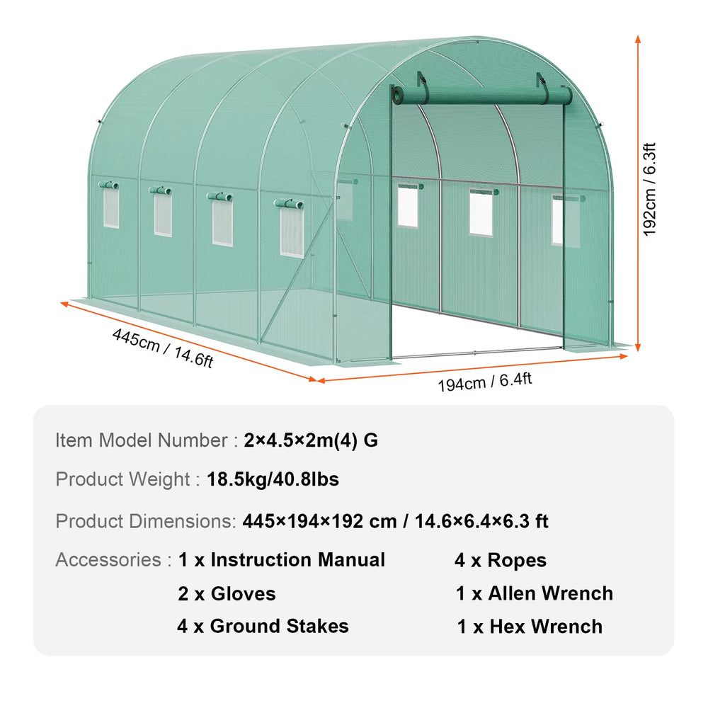 Walk-In Tunnel Greenhouse Hoop House Greenhouse Tunnel Plant Hot House with Steel Frame PE Cover Roll-Up Zipper Door