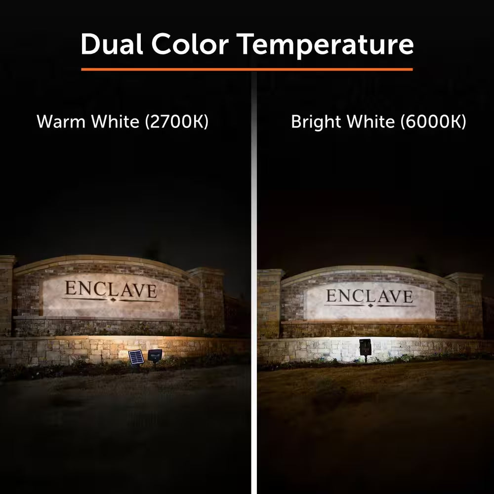 250 Lumens Black Solar Powered Dual Color Integrated LED Outdoor Landscape Flood Light (2-Pack)
