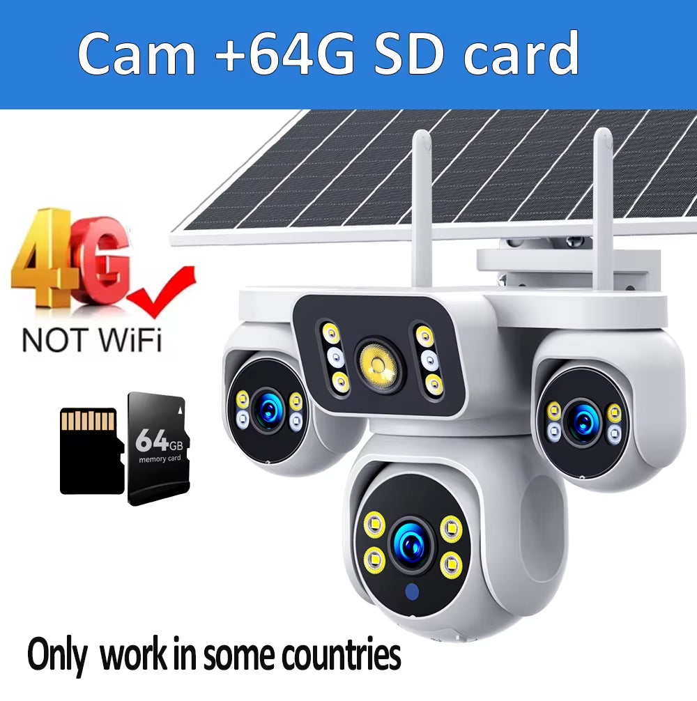 DIFANG 4 Screens AOV Wireless Solar Surveillance Camera 12X Zoom 24/7 Record Solar CCTV 20MP 20W 4G Sim Card Solar IP Cam