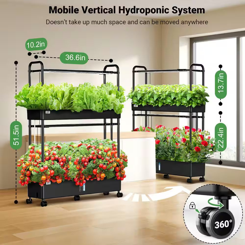 60 Pod Vertical Hydroponic Garden Kit with 2 Light Modes, Auto Circulating Water System, 32L Indoor Gardening System