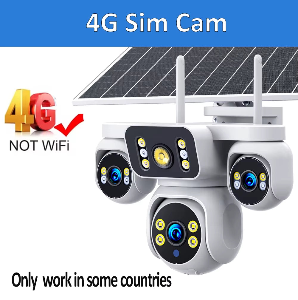 DIFANG 4 Screens AOV Wireless Solar Surveillance Camera 12X Zoom 24/7 Record Solar CCTV 20MP 20W 4G Sim Card Solar IP Cam