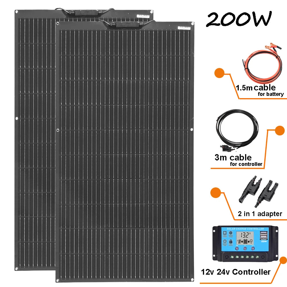 Flexible Solar Panel or Monocrystalline Solar Battery Charger Kit Off- Grid System 1000W, 600W,400W,200W,100W