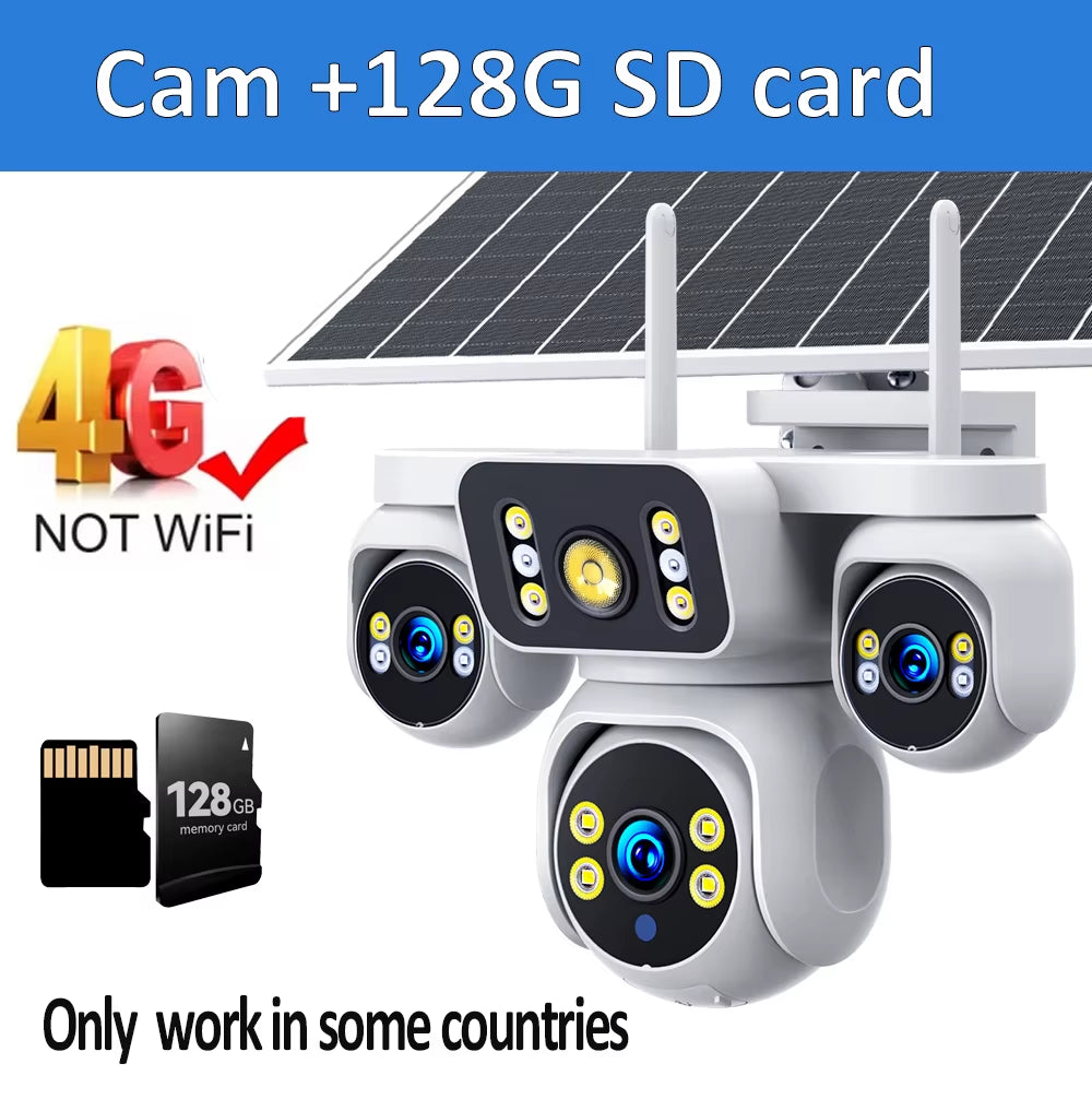 DIFANG 4 Screens AOV Wireless Solar Surveillance Camera 12X Zoom 24/7 Record Solar CCTV 20MP 20W 4G Sim Card Solar IP Cam