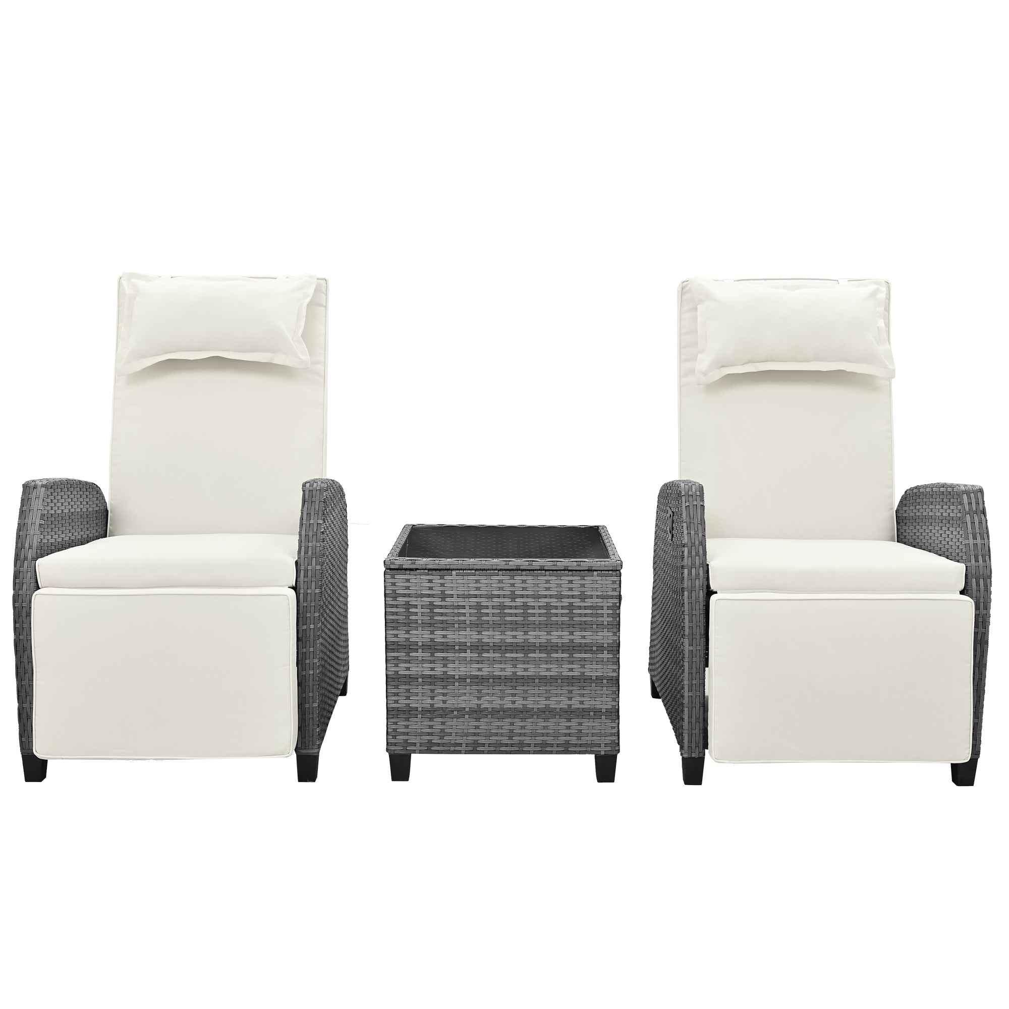 Outdoor Rattan Two-person Combination With Coffee Table, Adjustable,