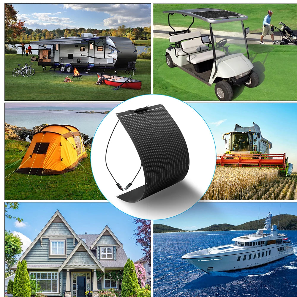 Flexible Solar Panel 1000W 500W 400W 200W 100W High Efficiency Photovoltaic Module Diy Kit Generation Car Home Camping 12V 24V