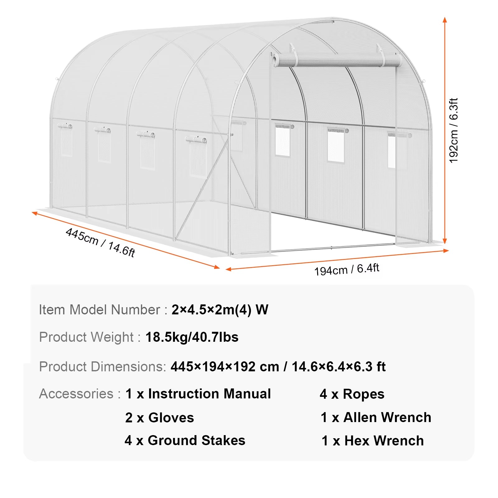 Walk-In Tunnel Greenhouse Hoop House Greenhouse Tunnel Plant Hot House with Steel Frame PE Cover Roll-Up Zipper Door
