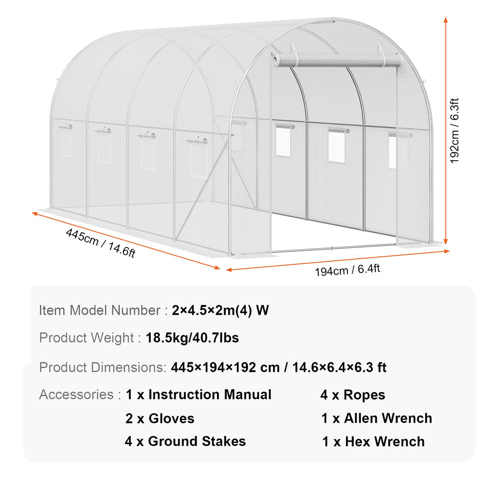 Walk-In Tunnel Greenhouse Hoop House Greenhouse Tunnel Plant Hot House with Steel Frame PE Cover Roll-Up Zipper Door