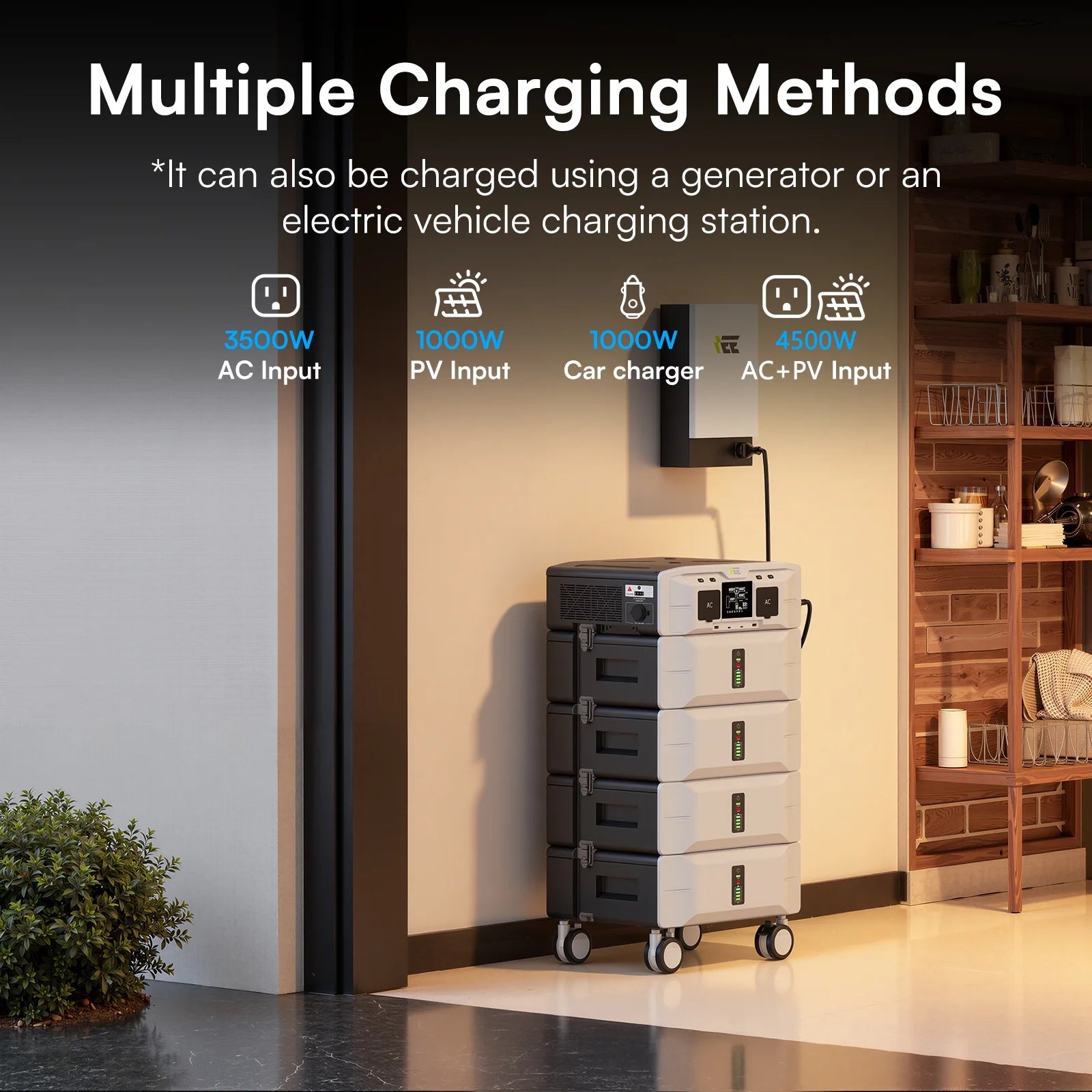 IEE SP5000 Solar Power Station 5000W (9000W Surge), 5120Wh Lifepo4 Battery, 120V/240V Dual Voltage, 2X500W Panels Compatible, Expandable to 10Kwh, Home Transfer Switch Ready