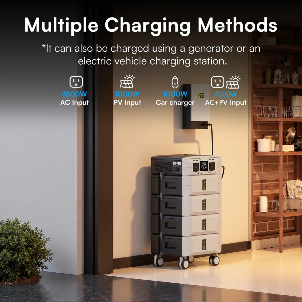 IEE SP5000 Solar Power Station 5000W (9000W Surge), 5120Wh Lifepo4 Battery, 120V/240V Dual Voltage, 2X500W Panels Compatible, Expandable to 10Kwh, Home Transfer Switch Ready