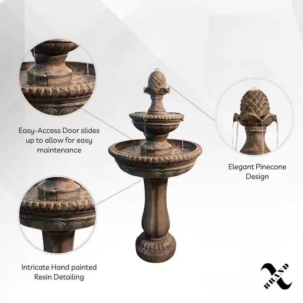 39 In. 2-Tier Outdoor Freestanding Solar Water Fountain - Classic Design, Sand Stone Resin Bird Bath with Pump