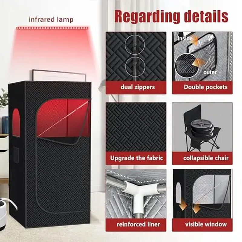 Infrared Red Light Sauna with Foldable Chair - 9-Level Heating & Remote for Indoor/Outdoor Spa Use