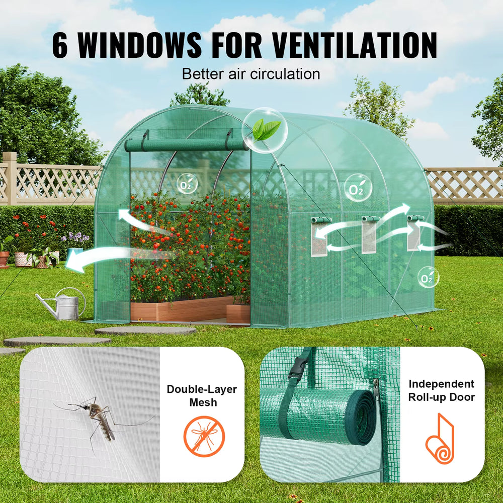 Walk-In Tunnel Greenhouse Hoop House Greenhouse Tunnel Plant Hot House with Steel Frame PE Cover Roll-Up Zipper Door