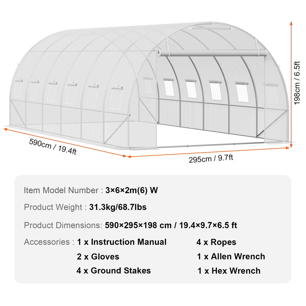 Walk-In Tunnel Greenhouse Hoop House Greenhouse Tunnel Plant Hot House with Steel Frame PE Cover Roll-Up Zipper Door
