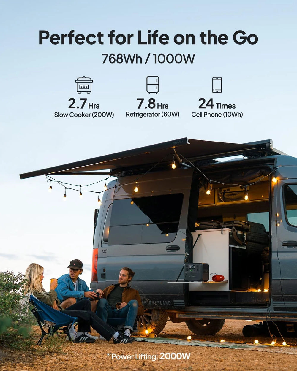 Portable Power Station AC70 with 100W Solar Panel Included, 768Wh Solar Generator with 2 1000W AC Outlets, 0-80% in 45 Min, Lifepo4 Power for Camping