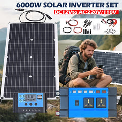 6000W Solar Panel System Kit : 110V/220V Output + 12V 24V Battery Charger & 6000W Inverter for Home/Rv/Camping (Complete System)