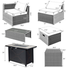 9 Pieces Patio Furniture Set with 42 Inches 60000 BTU Fire Pit-Navy