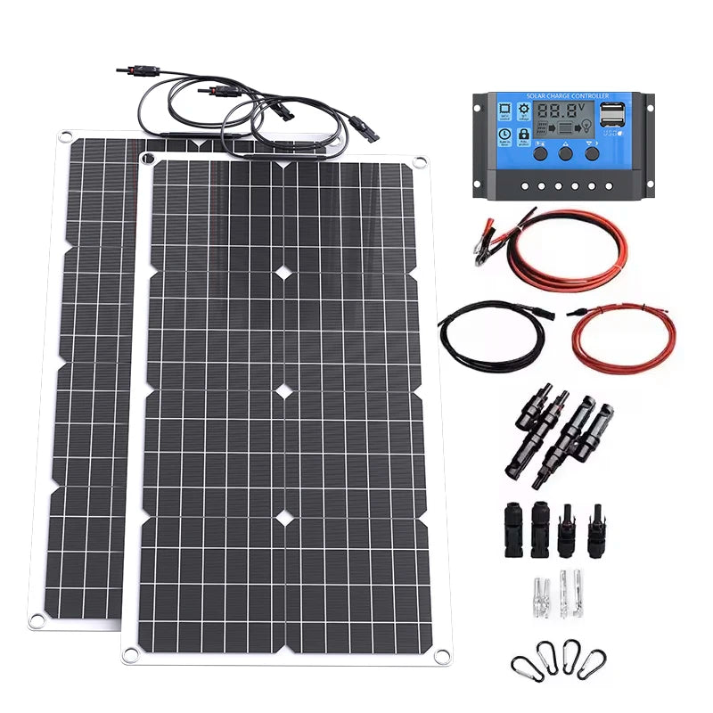 110V 220V 2000W Flexible Solar Panel System 12V Battery Charging 4000W Solar Inverter Kit for Home Outdoor Camping