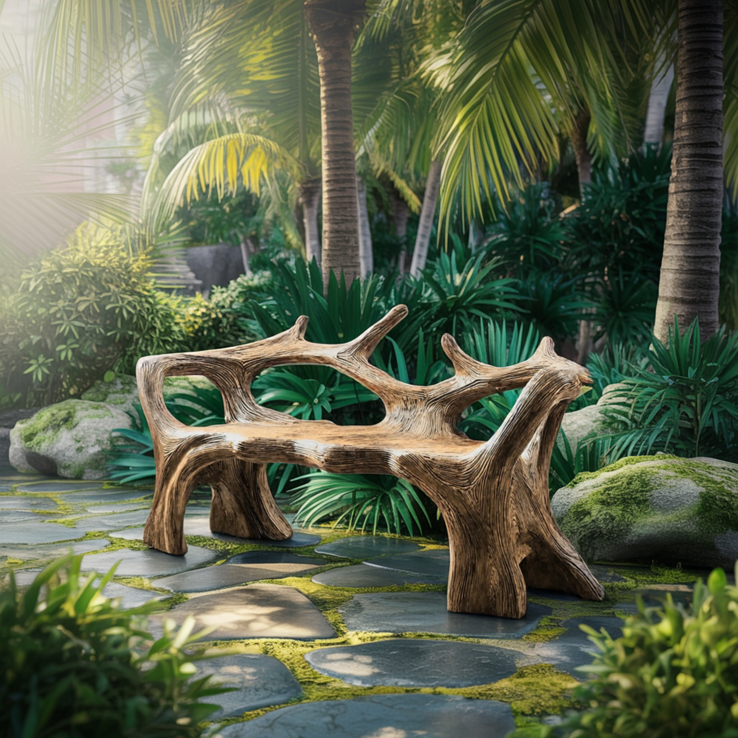 Aurelin Antler Solid Wood Sculptural Outdoor Bench