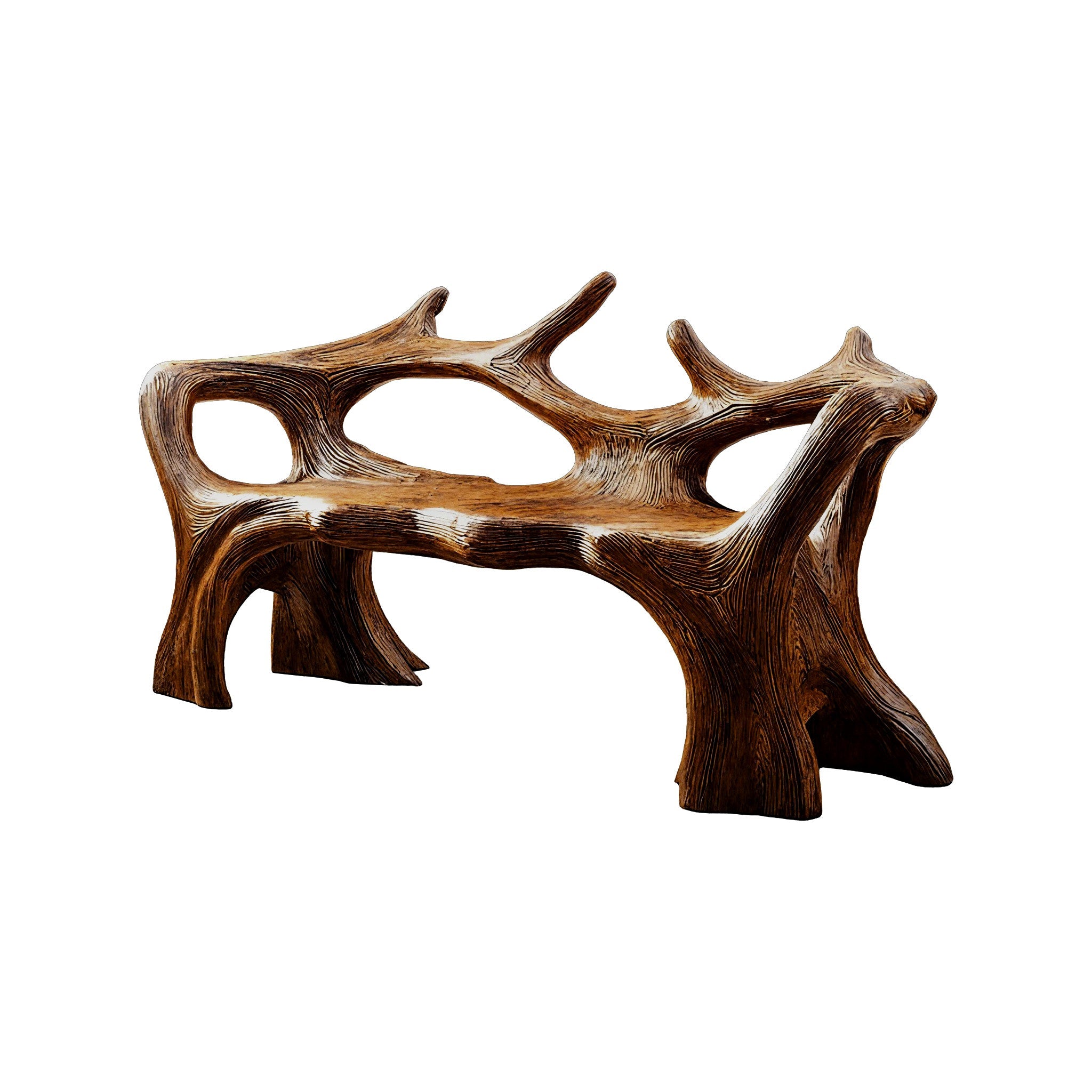 Aurelin Antler Solid Wood Sculptural Outdoor Bench