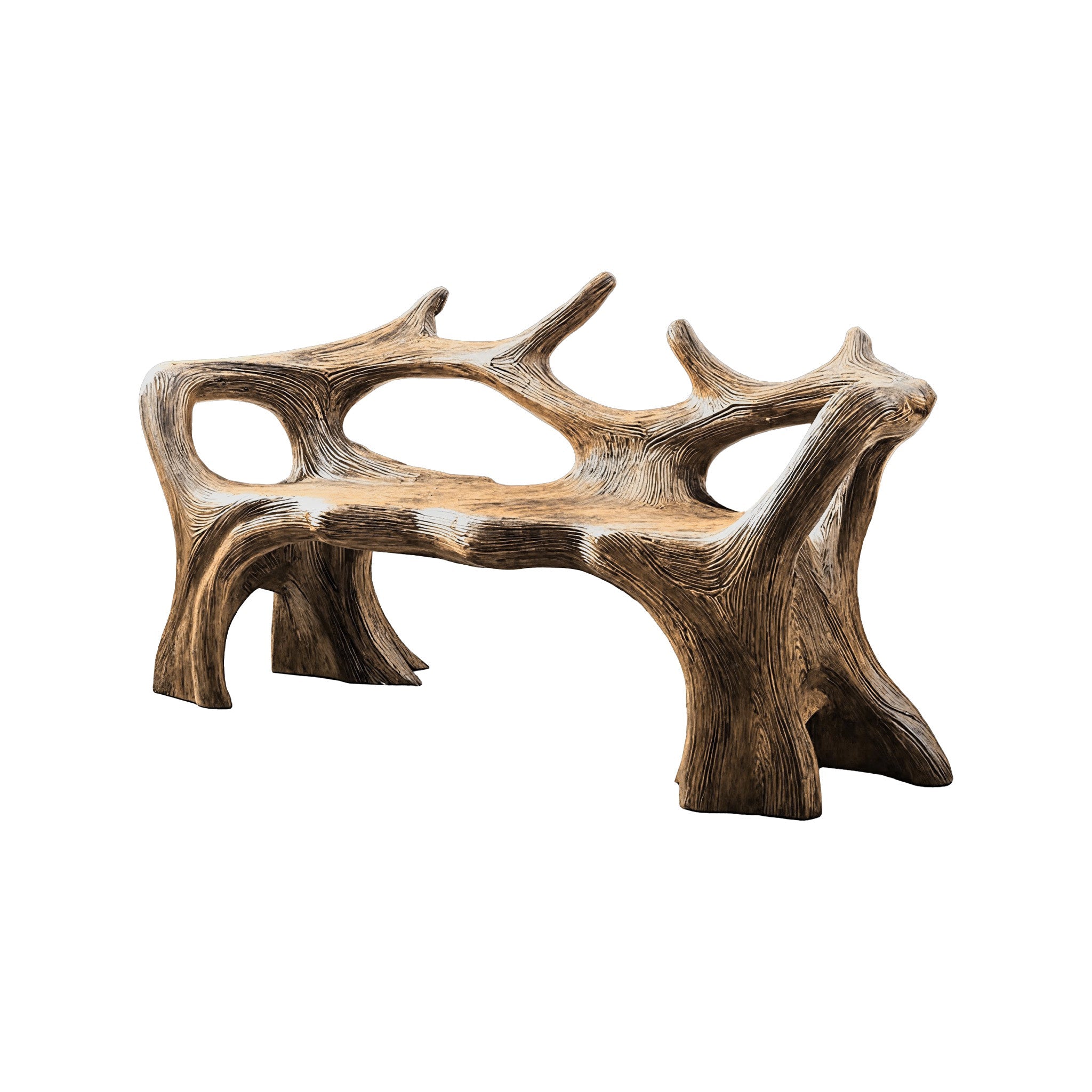Aurelin Antler Solid Wood Sculptural Outdoor Bench