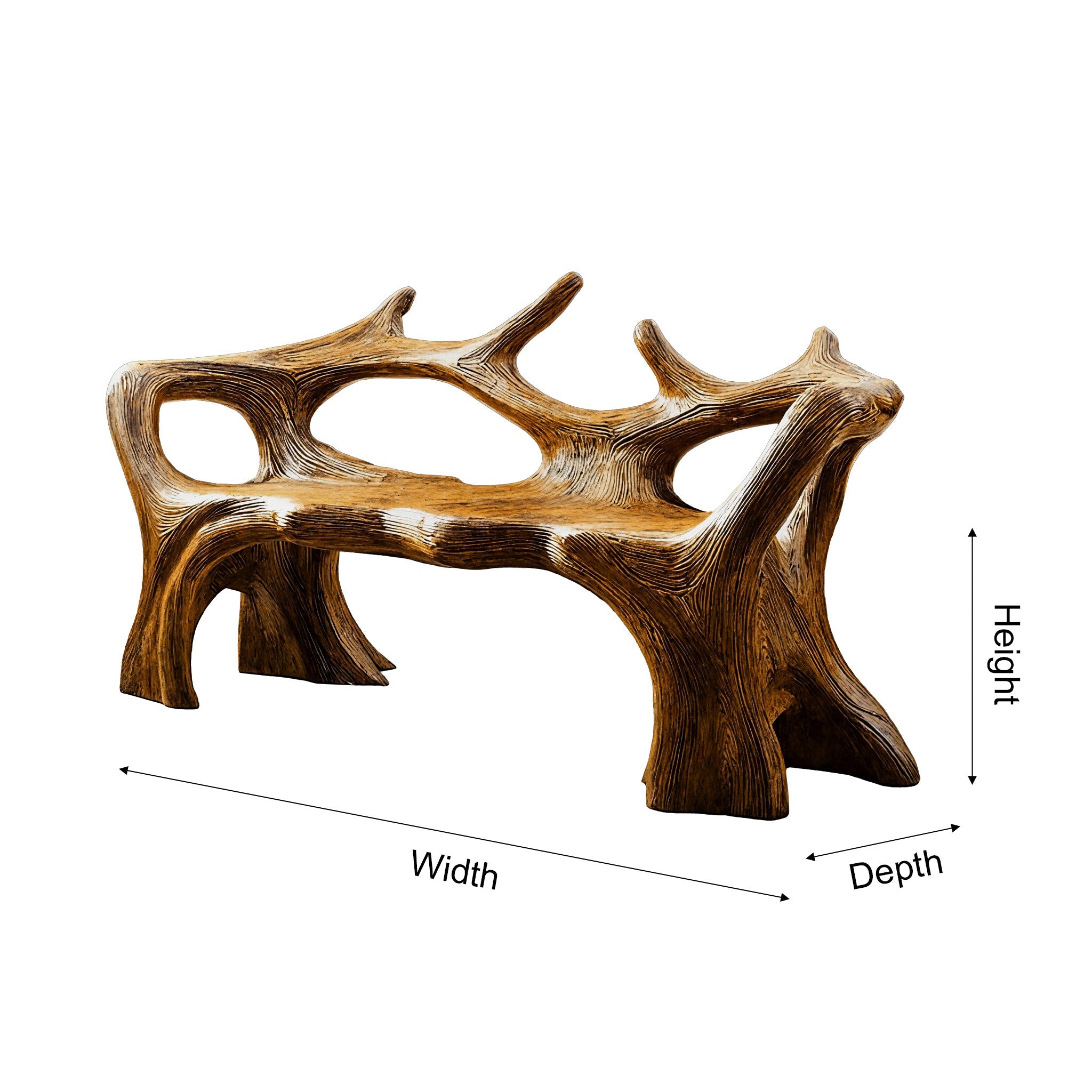 Aurelin Antler Solid Wood Sculptural Outdoor Bench
