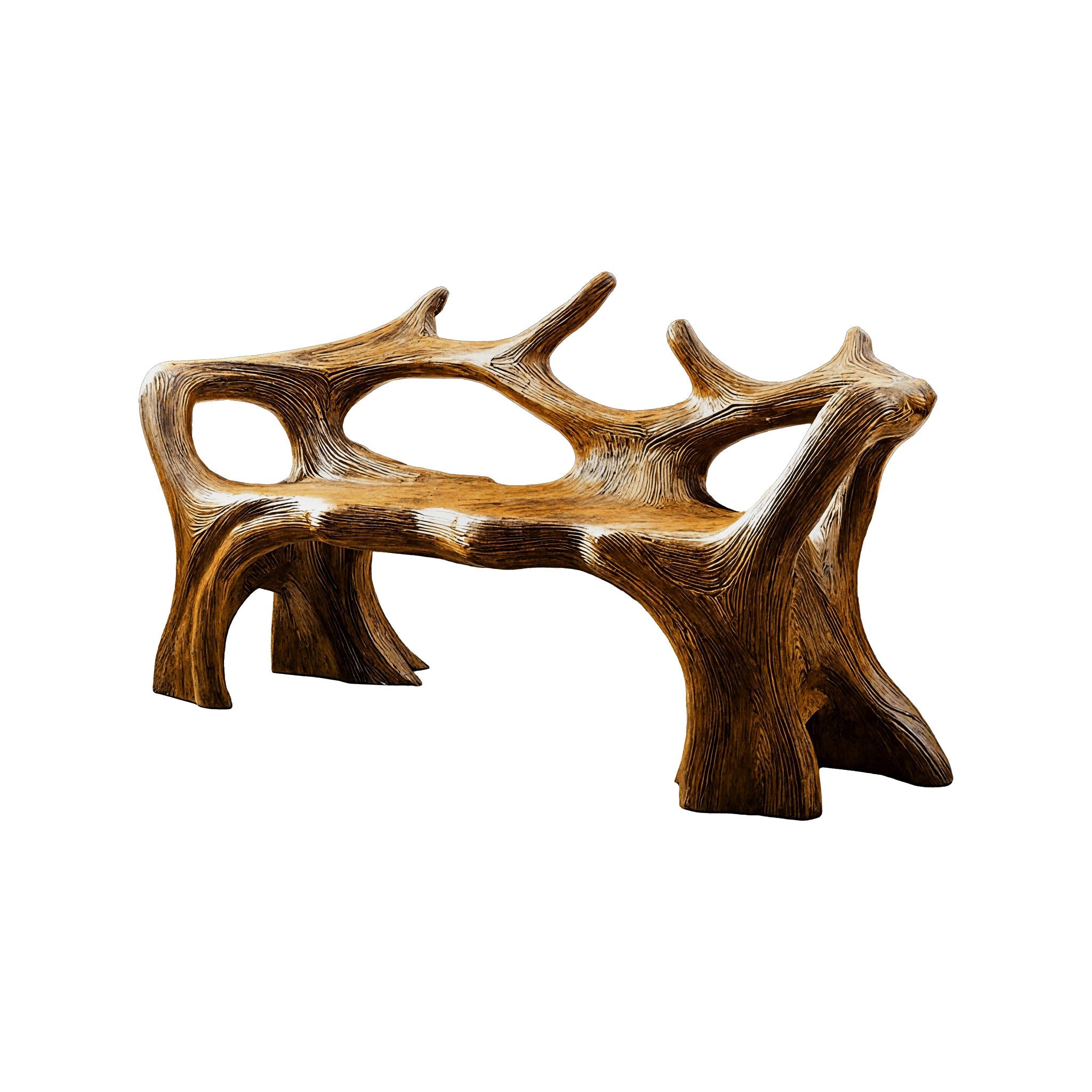 Aurelin Antler Solid Wood Sculptural Outdoor Bench