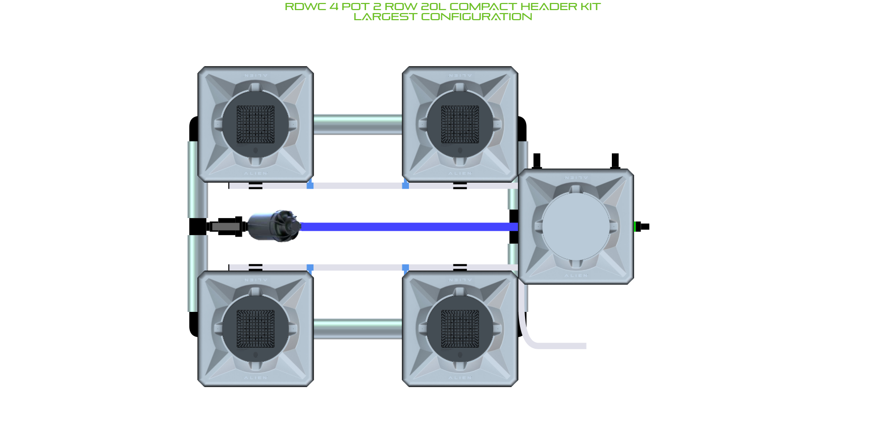Alien Hydroponics RDWC 4 Pot 2 Row 20L Kit