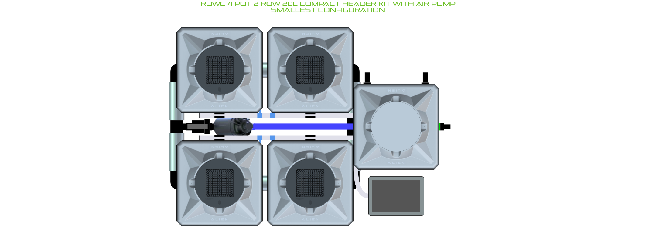 Alien Hydroponics RDWC 4 Pot 2 Row 20L Kit
