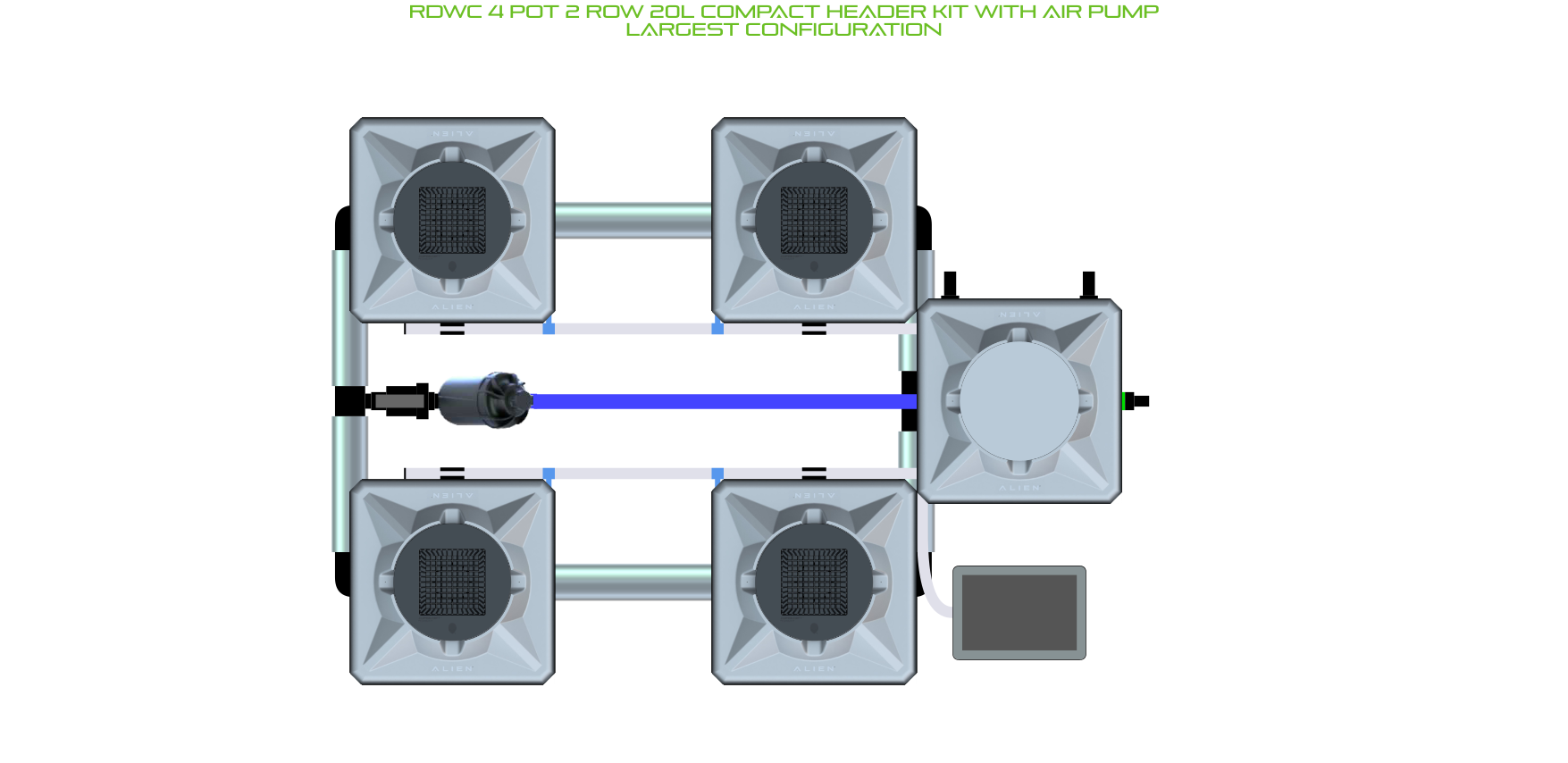 Alien Hydroponics RDWC 4 Pot 2 Row 20L Kit