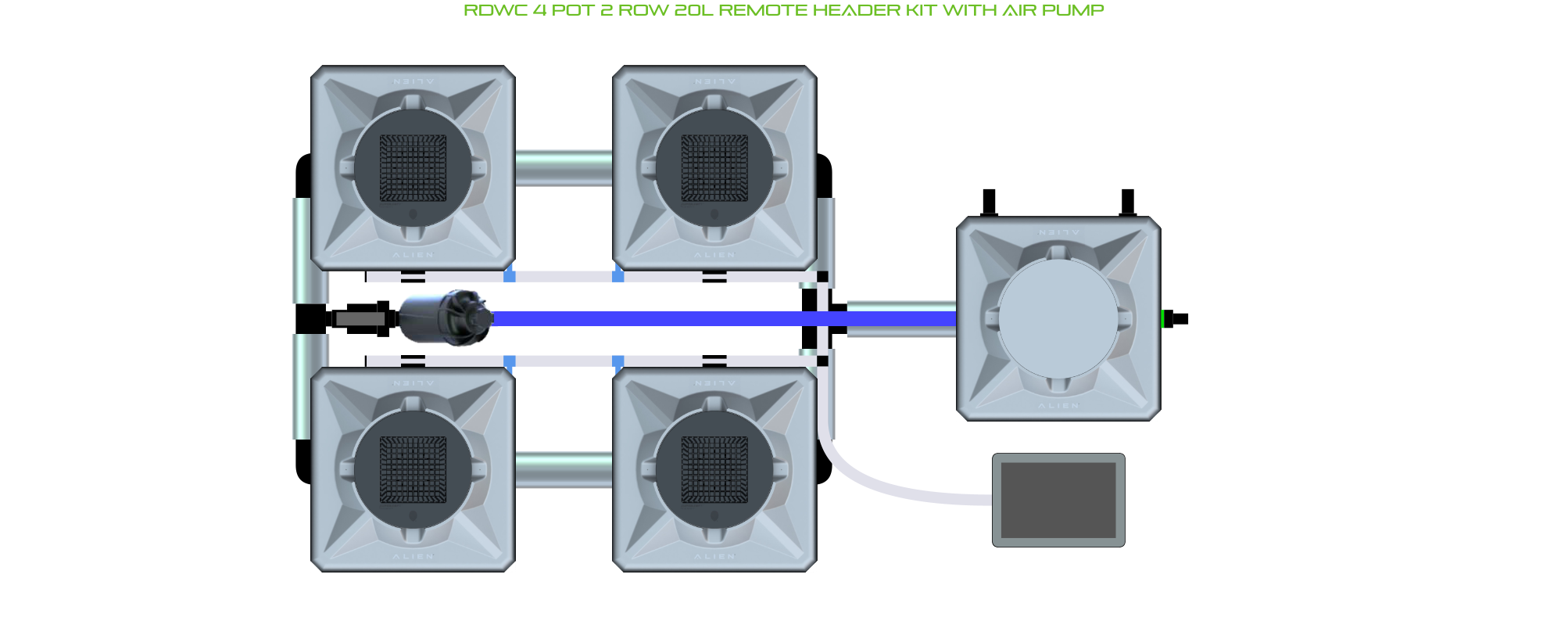 Alien Hydroponics RDWC 4 Pot 2 Row 20L Kit