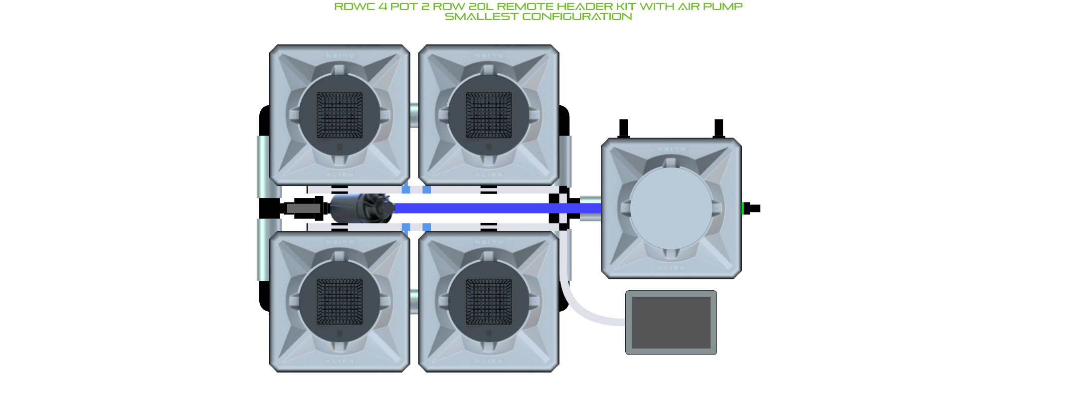 Alien Hydroponics RDWC 4 Pot 2 Row 20L Kit