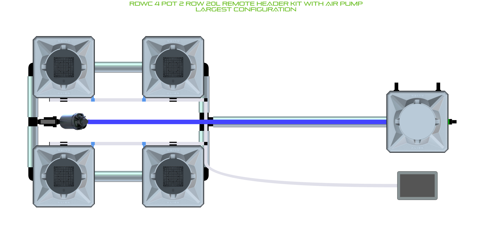 Alien Hydroponics RDWC 4 Pot 2 Row 20L Kit