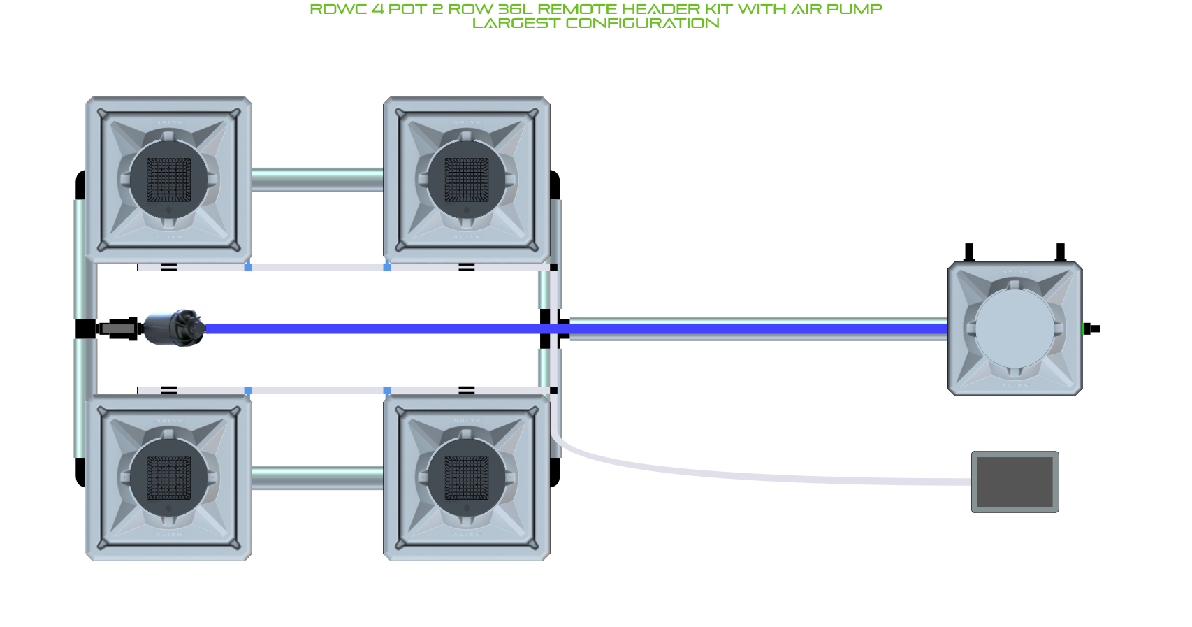 Alien Hydroponics RDWC 4 Pot 2 Row 20L Kit