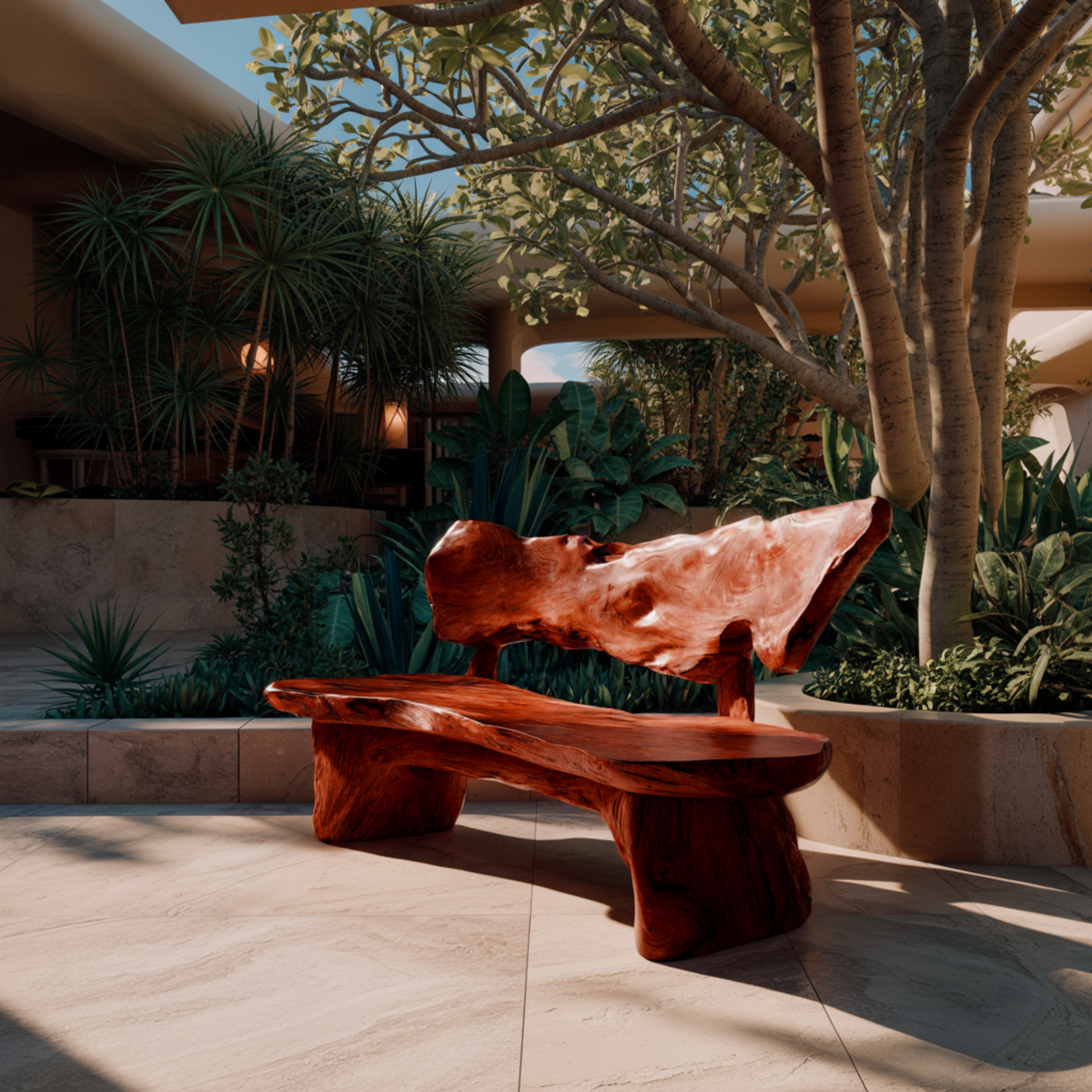 Coastline Drift Handcrafted Solid Wood Outdoor Bench